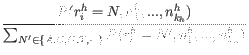 $\displaystyle \frac{P( r_i^h=N, n_1^h,...,n_{k_h}^h)}{\sum_{N^{\prime} \in \{A, C, G, T, -\}} P( r_i^h=N^{\prime}, n_1^h,...,n_{k_h}^h)}$