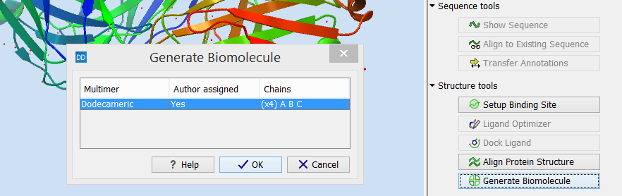 Image GenerateBiomoleculeDialog