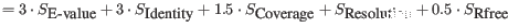 $\displaystyle =3 \cdot S_{\mbox{E-value}} + 3 \cdot S_{\mbox{Identity}} + 1.5 \cdot S_{\mbox{Coverage}} + S_{\mbox{Resolution}} + 0.5 \cdot S_{\mbox{Rfree}}
$
